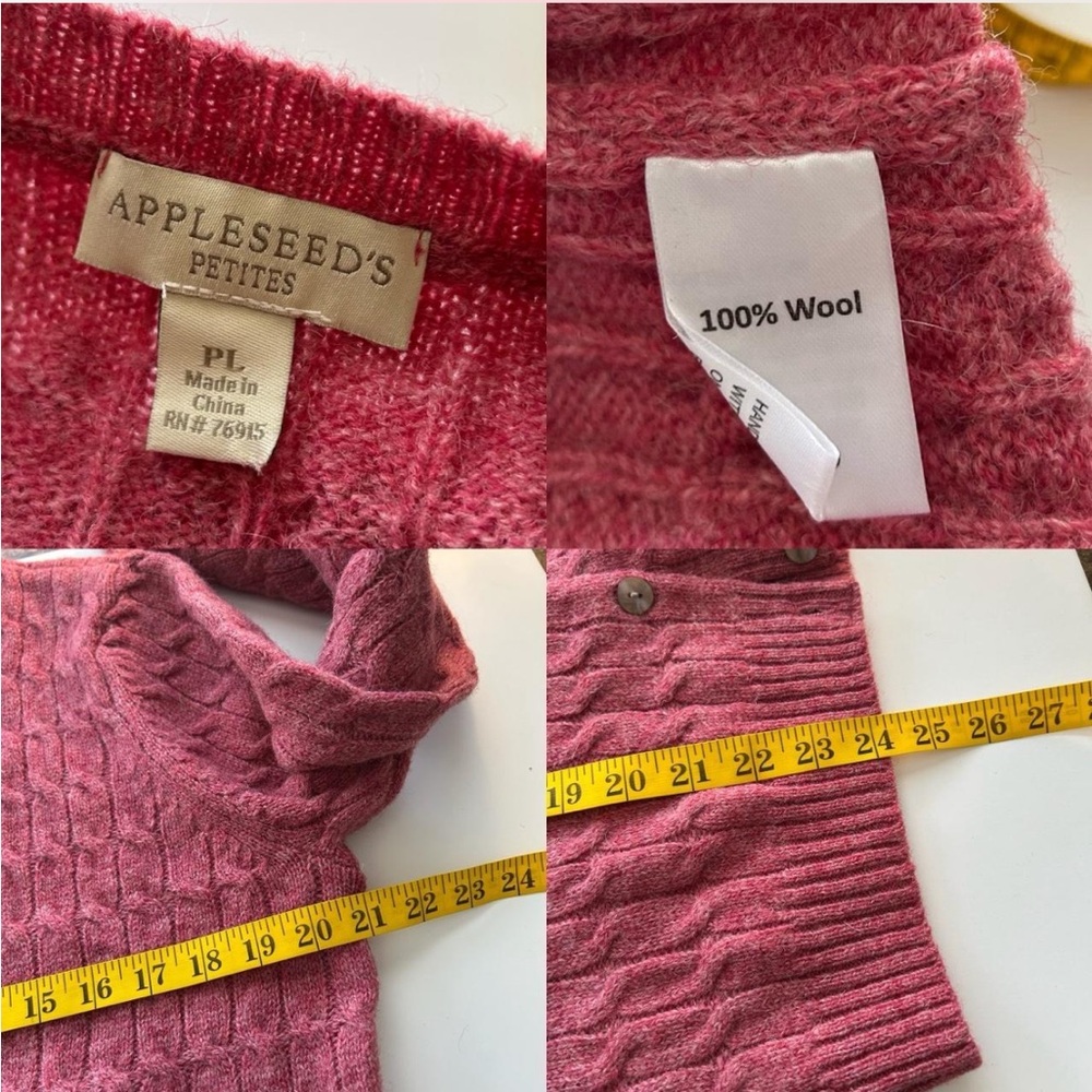 Appleseed's Y2K Style Grannycore Pink Cable Knit 100% Wool Cardigan Sweater PL. - Picture 8 of 9